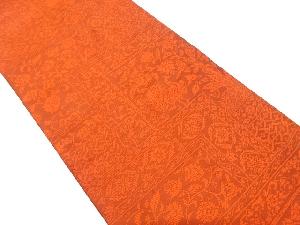 変わり格子に孔雀・花唐草模様織り出し　全通袋帯